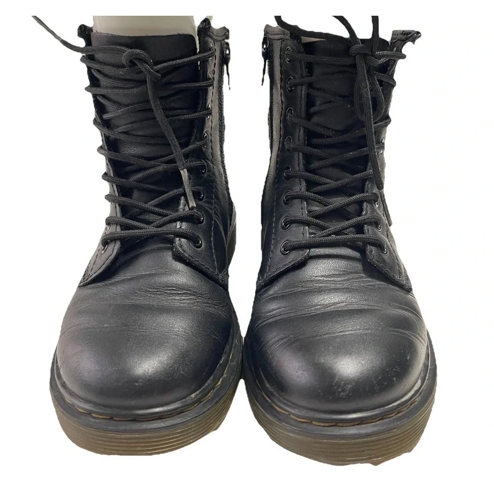 Dr. Martens Leather Combat Boots Youth Size 2 Lace Up Side Zip Preppy Goth 1460J